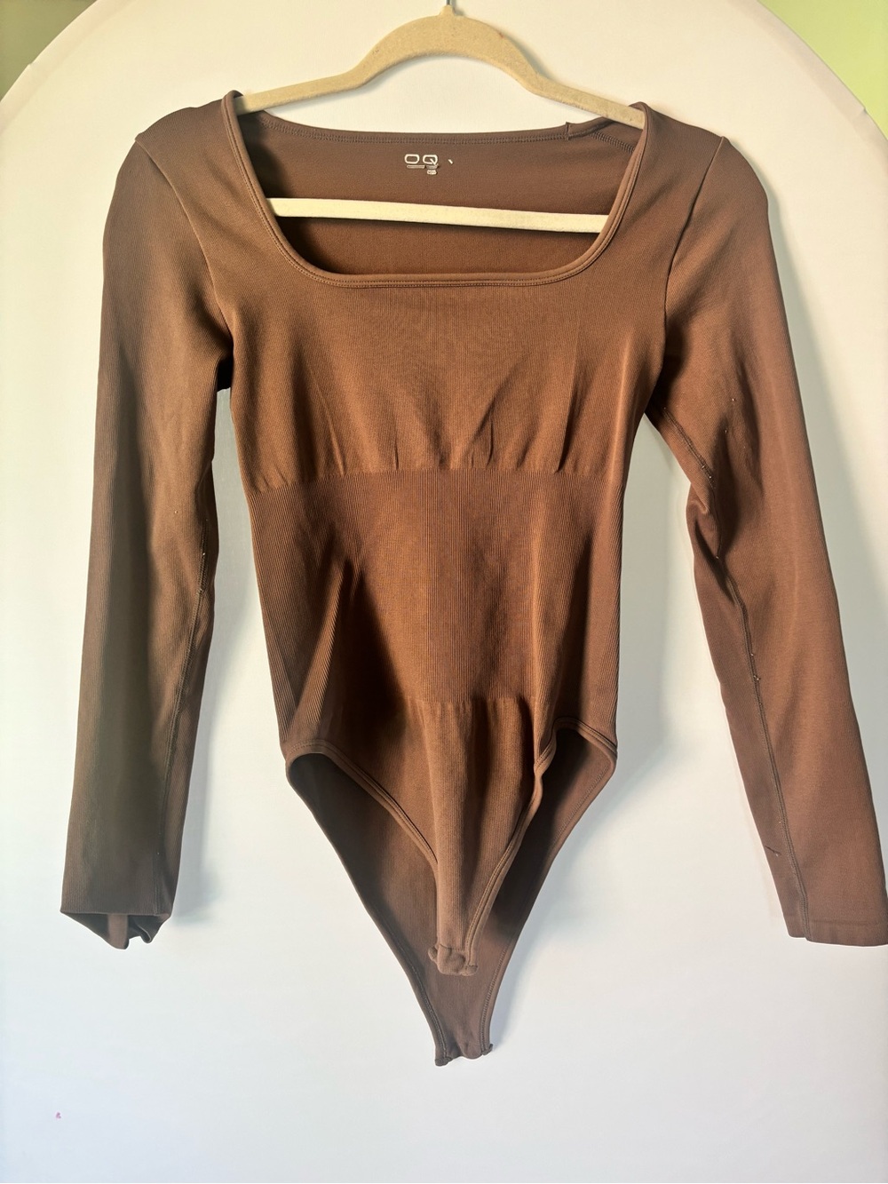 Tummy Control Brown Scoop/Square Neck Long Sleeve Bodysuit